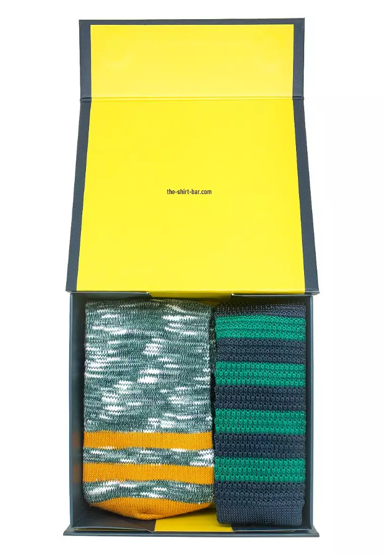 The Shirt Bar The Shirt Bar Navy and Green Stripes Necktie and Socks Gift Set AGS1NTSOC01.1