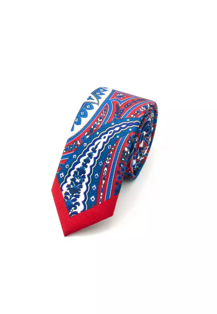 The Shirt Bar The Shirt Bar Red with Blue Paisley Print Woven Necktie NT58.9