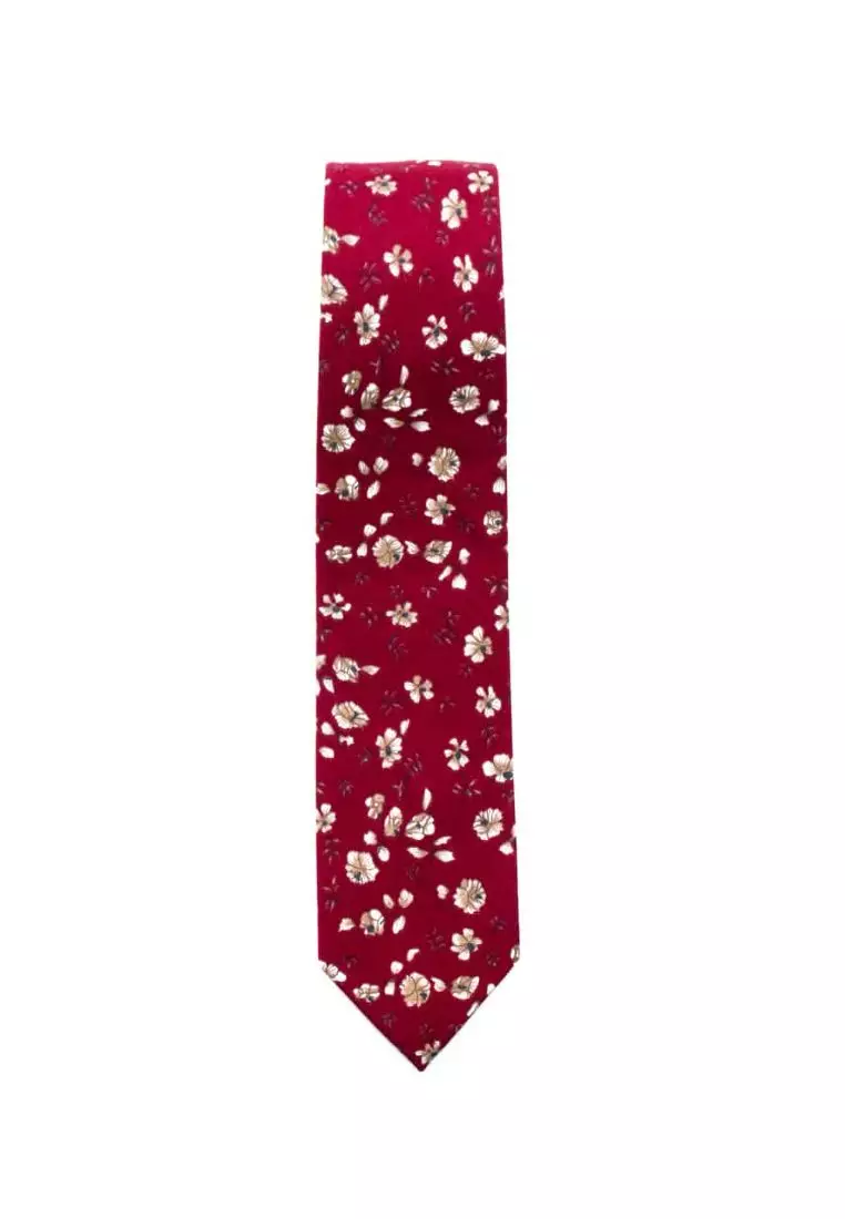 The Shirt Bar The Shirt Bar Red with White Floral Woven Necktie NT8.8