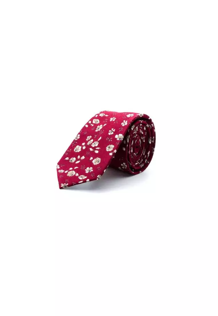 The Shirt Bar The Shirt Bar Red with White Floral Woven Necktie NT8.8