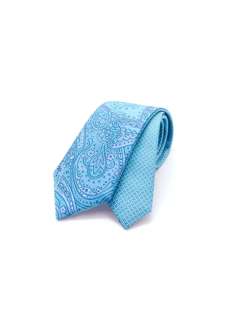 The Shirt Bar The Shirt Bar Turquoise Floral Spill Resist Woven Reversible Necktie RNT5.9