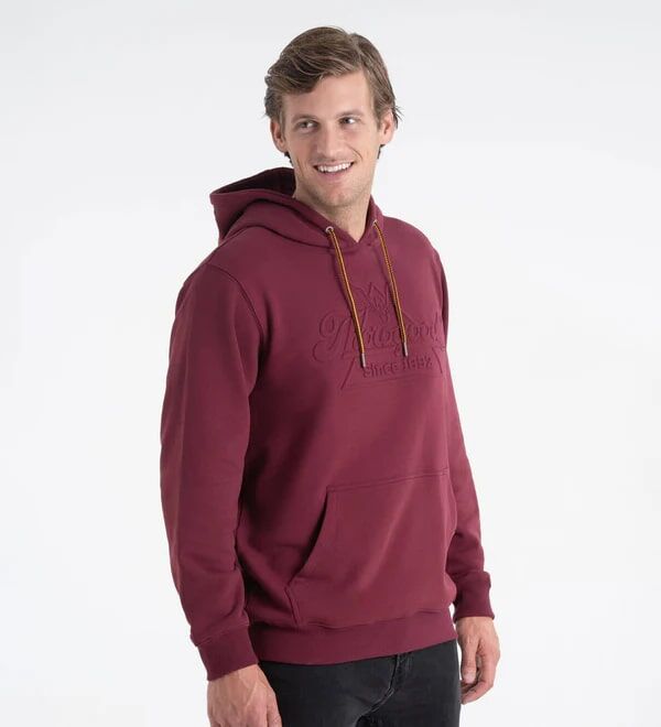 Thorogood Men's Heavyweight Brushed Embossed Logo Hoodie in Chocolate Maroon