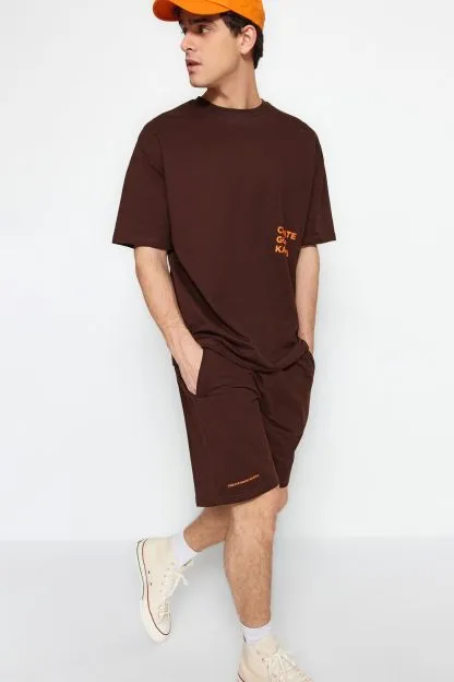 Tracksuit Set Relaxed/Comfortable Cut Text Printed Cotton