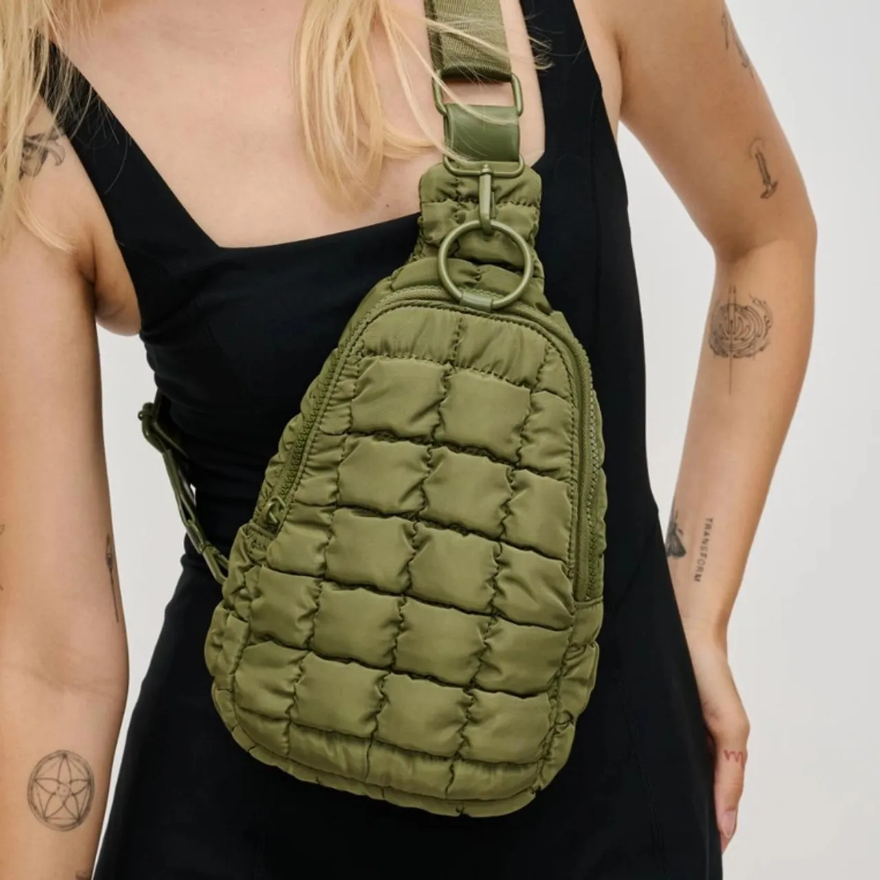 Urban Expressions Bristol Quilted Nylon Sling Backpack - Olive