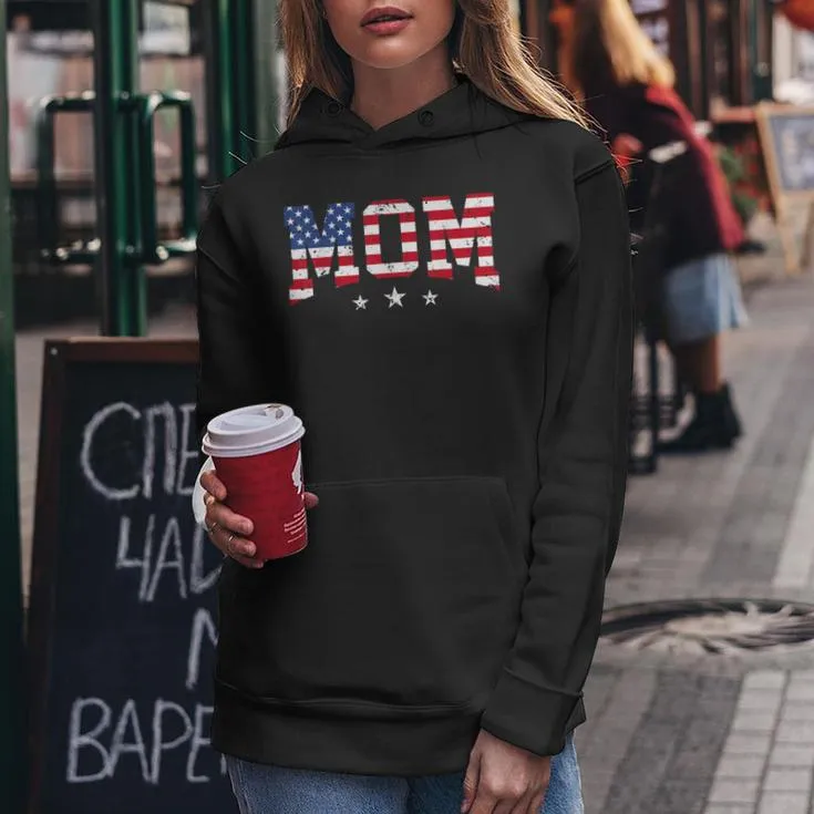 Usa Patriotic Mom Mother's Day American Flag 4Th Of July Mom Women Hoodie