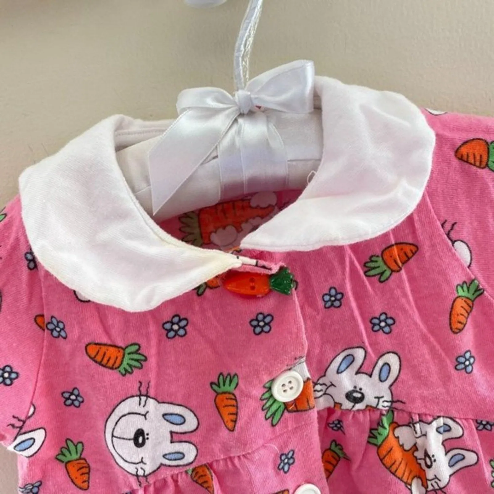 Vintage Kids N' Fun Pink Bunny Shortall Romper 12 Months