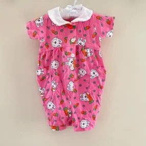 Vintage Kids N' Fun Pink Bunny Shortall Romper 12 Months