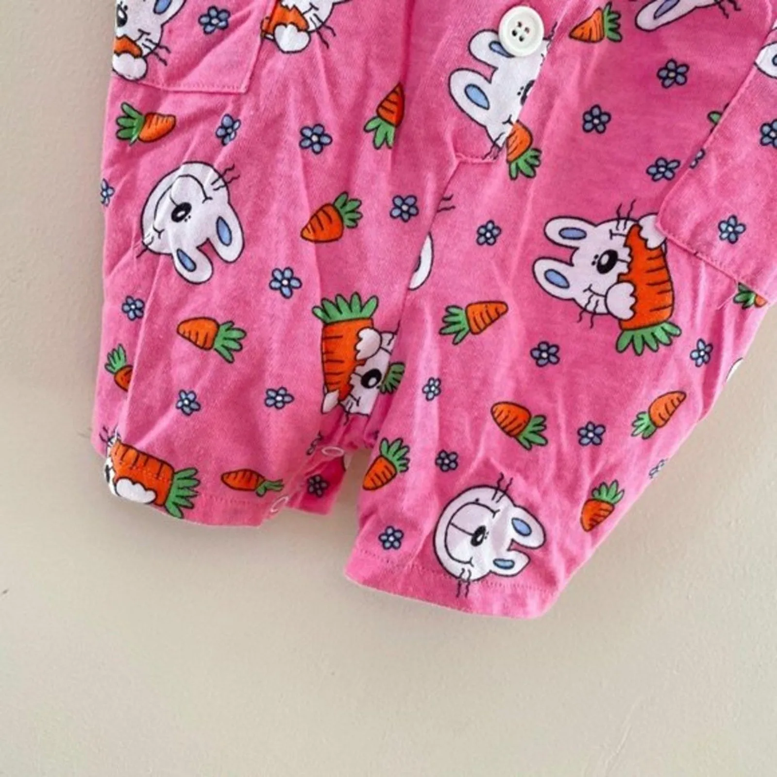 Vintage Kids N' Fun Pink Bunny Shortall Romper 12 Months