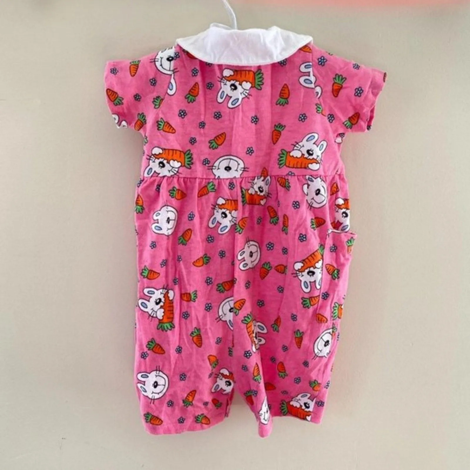 Vintage Kids N' Fun Pink Bunny Shortall Romper 12 Months