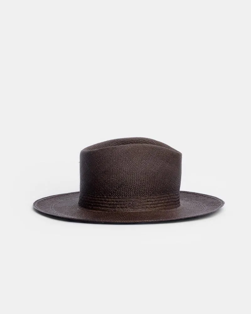 Wide Brim Pinch Panama Hat in Espresso