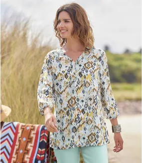 Women's Ecru Printed Crepe Tunic 