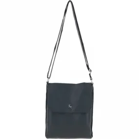 Womens  Flap Over Leather Cross Body Bag Navy: Ela 1495