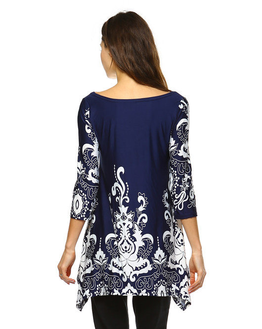 Women's Paisley Tunic Top With Asymmetric Hem