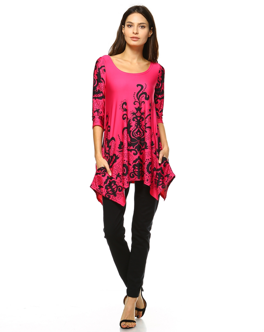 Women's Paisley Tunic Top With Asymmetric Hem