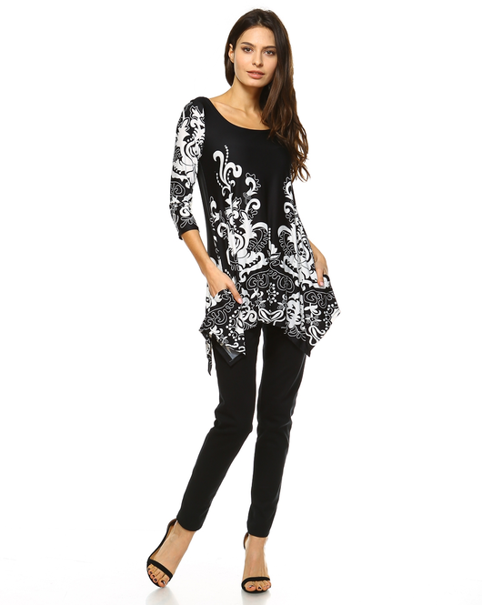 Women's Paisley Tunic Top With Asymmetric Hem