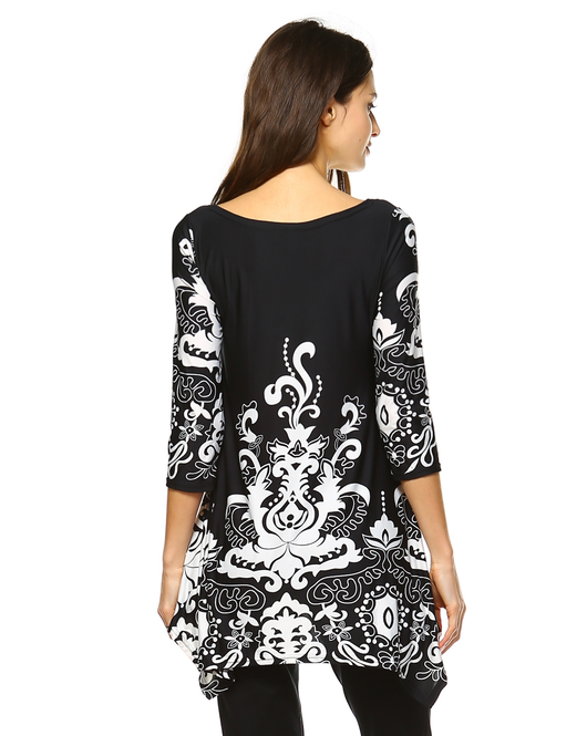 Women's Paisley Tunic Top With Asymmetric Hem