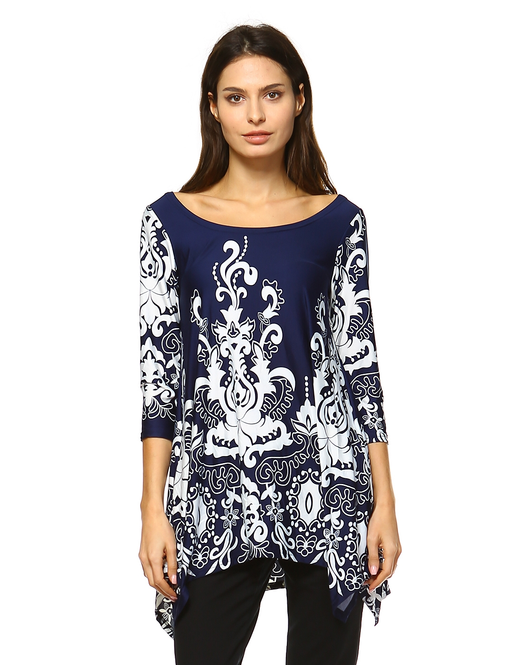 Women's Paisley Tunic Top With Asymmetric Hem