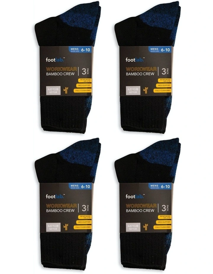 Workwear Crew Bamboo Socks 12 Pack in Black