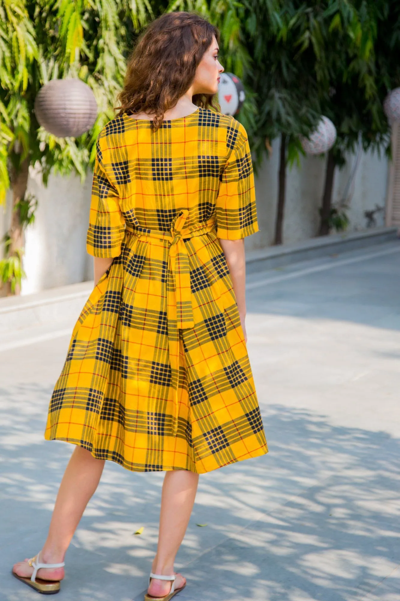 Yellow Chestnut Plaid Maternity & Nursing Dress