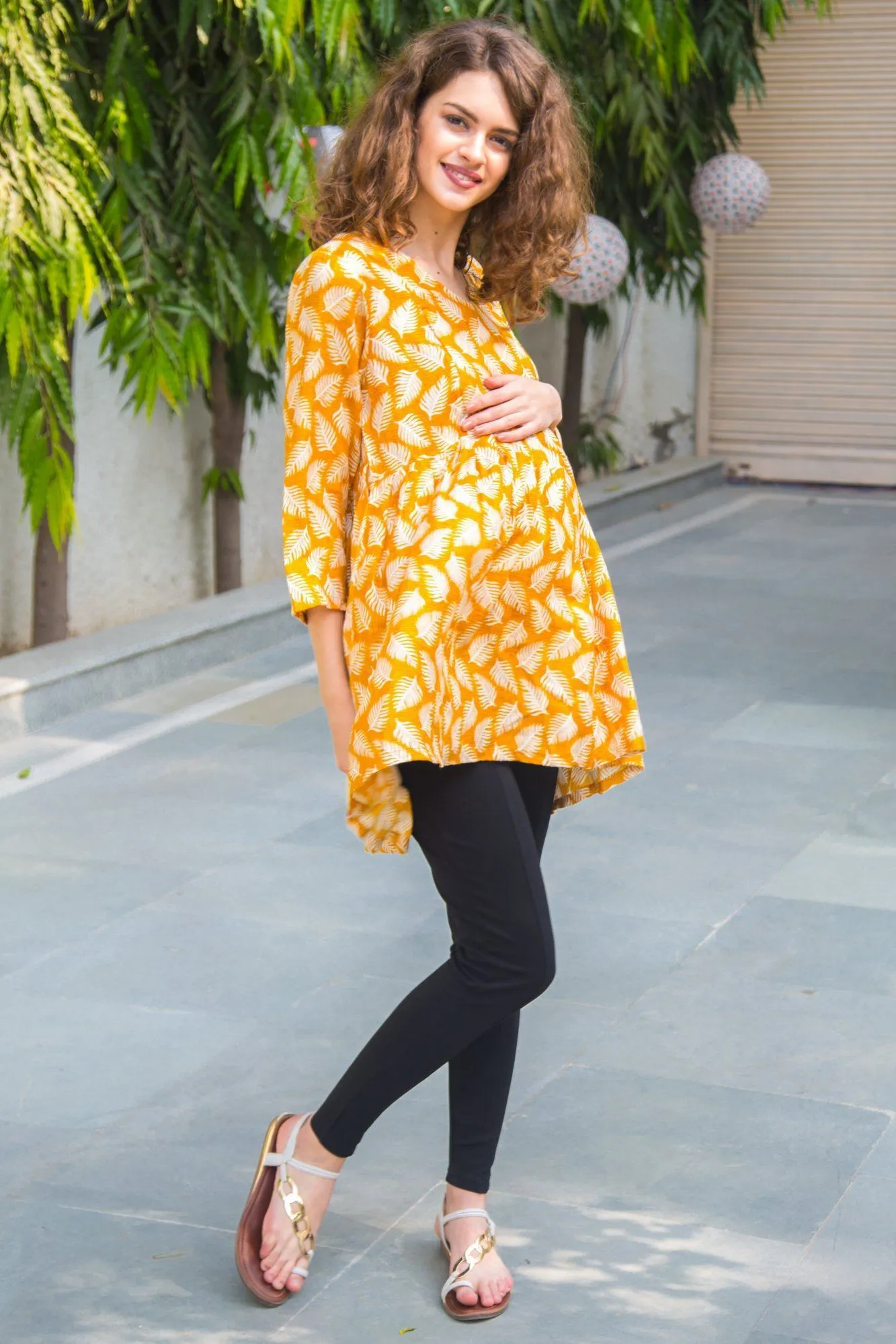 Yellow Leafy Maternity & Nursing Top