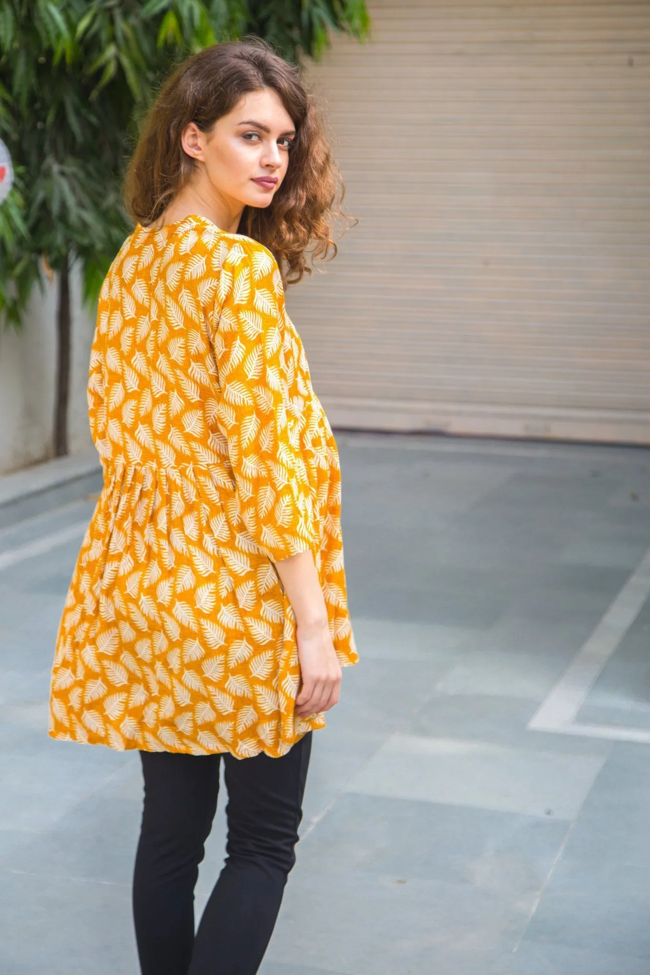 Yellow Leafy Maternity & Nursing Top